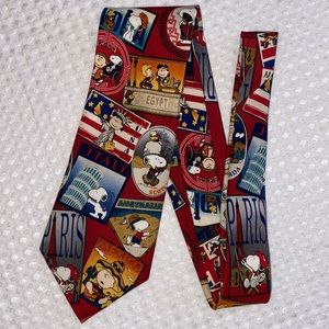 Vintage PEANUTS 100% Silk Tie SNOOPY & FRIENDS Travel Vacation